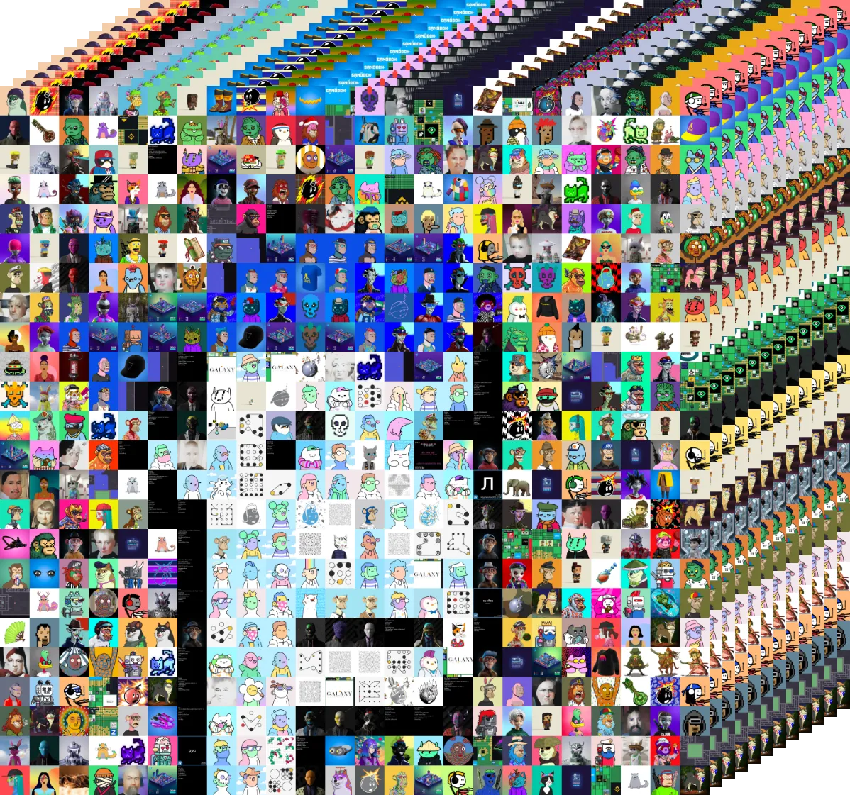 一枚の絵を組む 576（24 × 24）の層を、奥行きに広げた図
